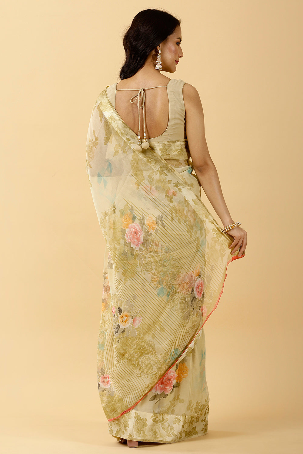 Beige Color Chiffon Printed Saree