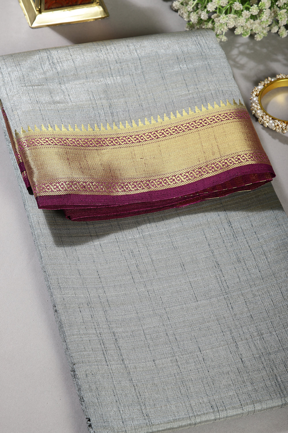 Dusty Grey Color Cotton Silk Saree