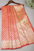 Coral Pink Colour Woven Silk Saree