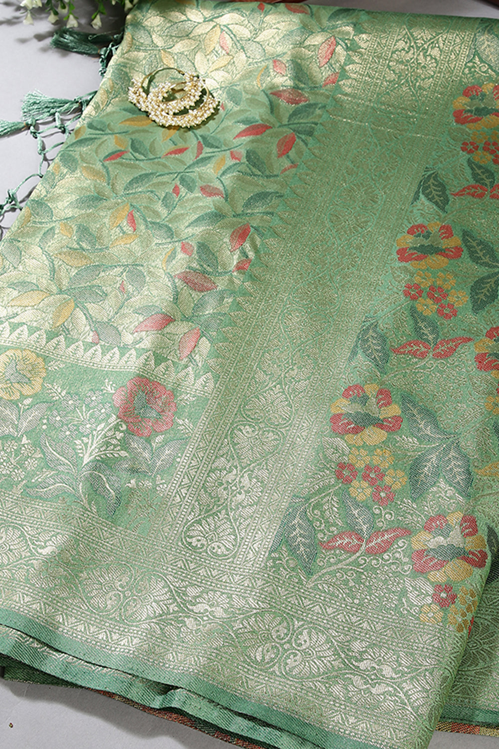 Sea Green Color South Soft Silk Woven Saree