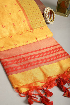 Orange Color Cotton Silk Printed Saree