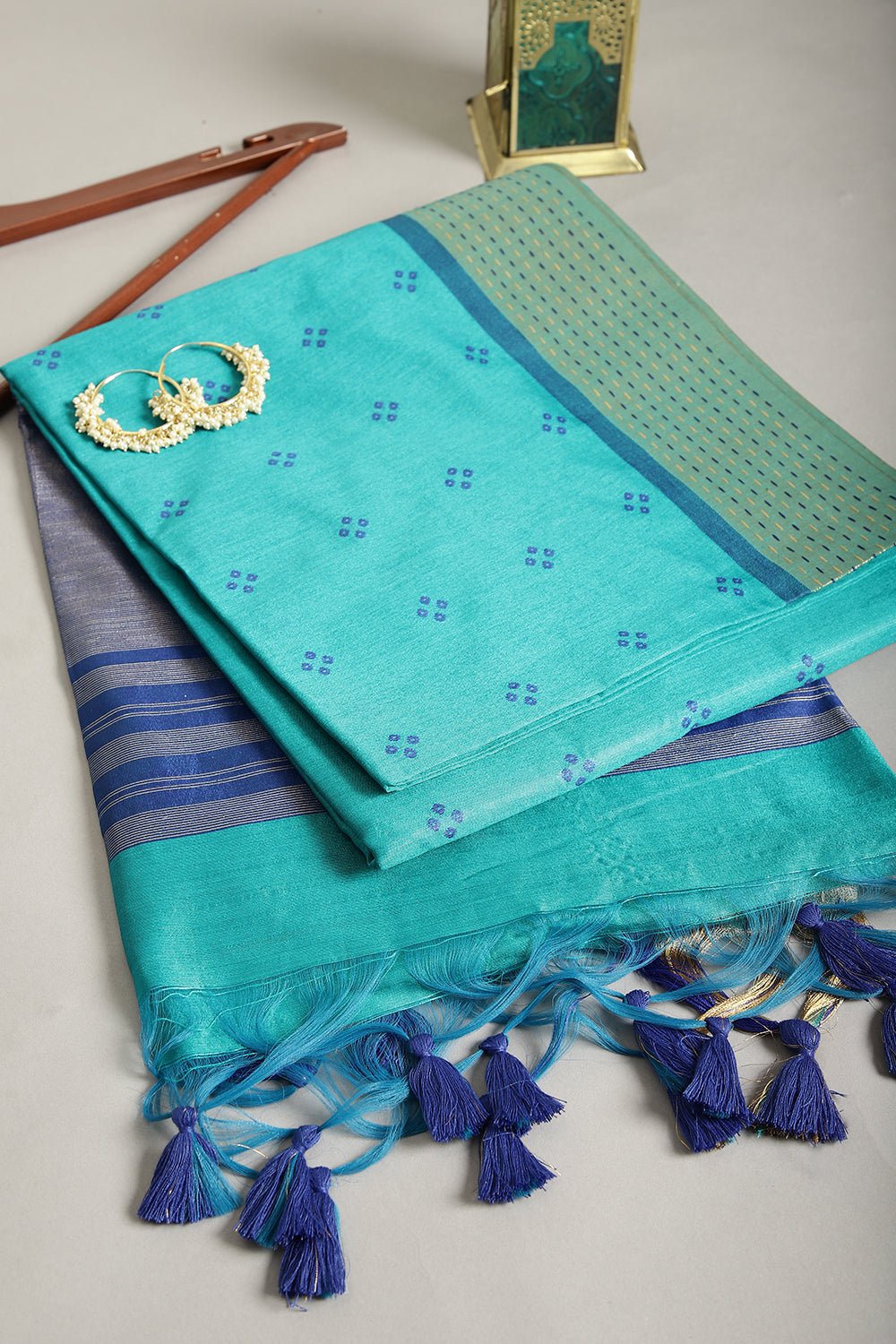 Dark Aqua Color Cotton Silk Printed Saree