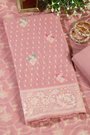 Dusty Pink Color Woven Chanderi Unstitched Suit Material