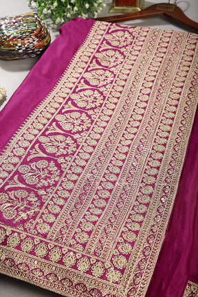 Magenta Color Crepe Zari Embroidered Saree