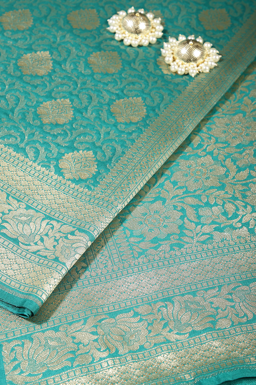 Teal Green Colour Banarsi Silk Woven Saree