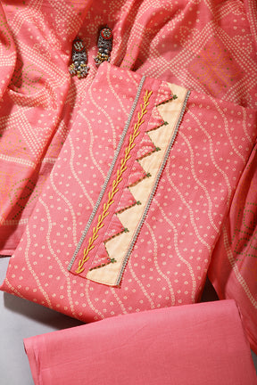 Pink Color Pima Cotton Bandhani Print Unstitched Suit