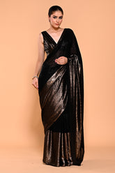 Black & Golden Color Georgette Sequins Embroidered Saree