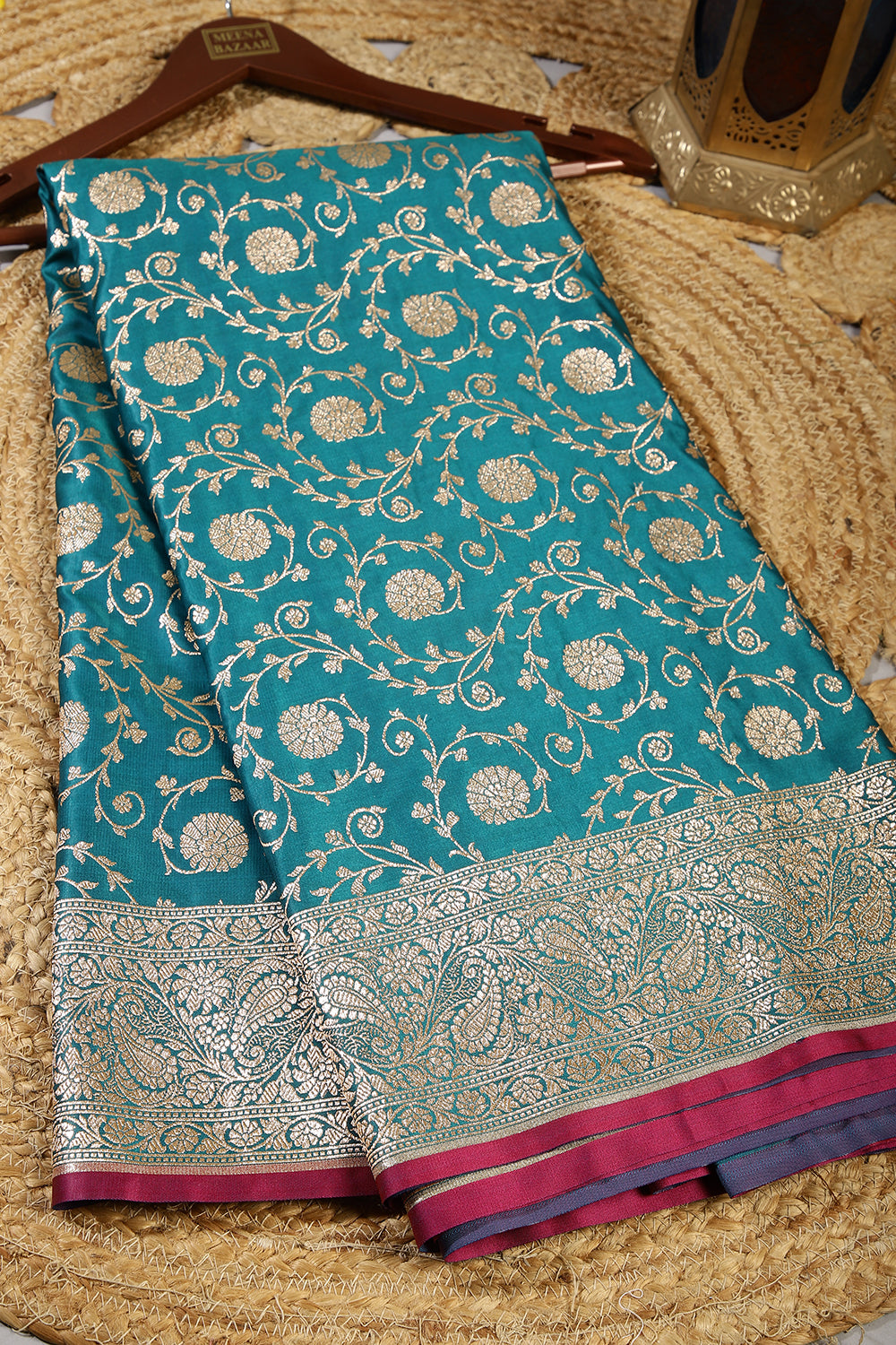 Teal Green Color Silk Banarasi Saree