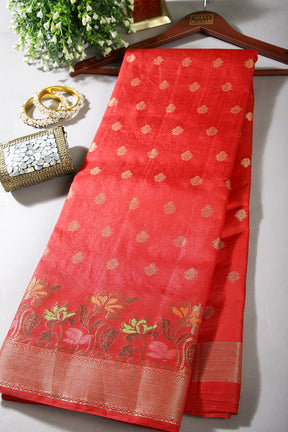 Red Color Silk Resham & Zari Woven Saree