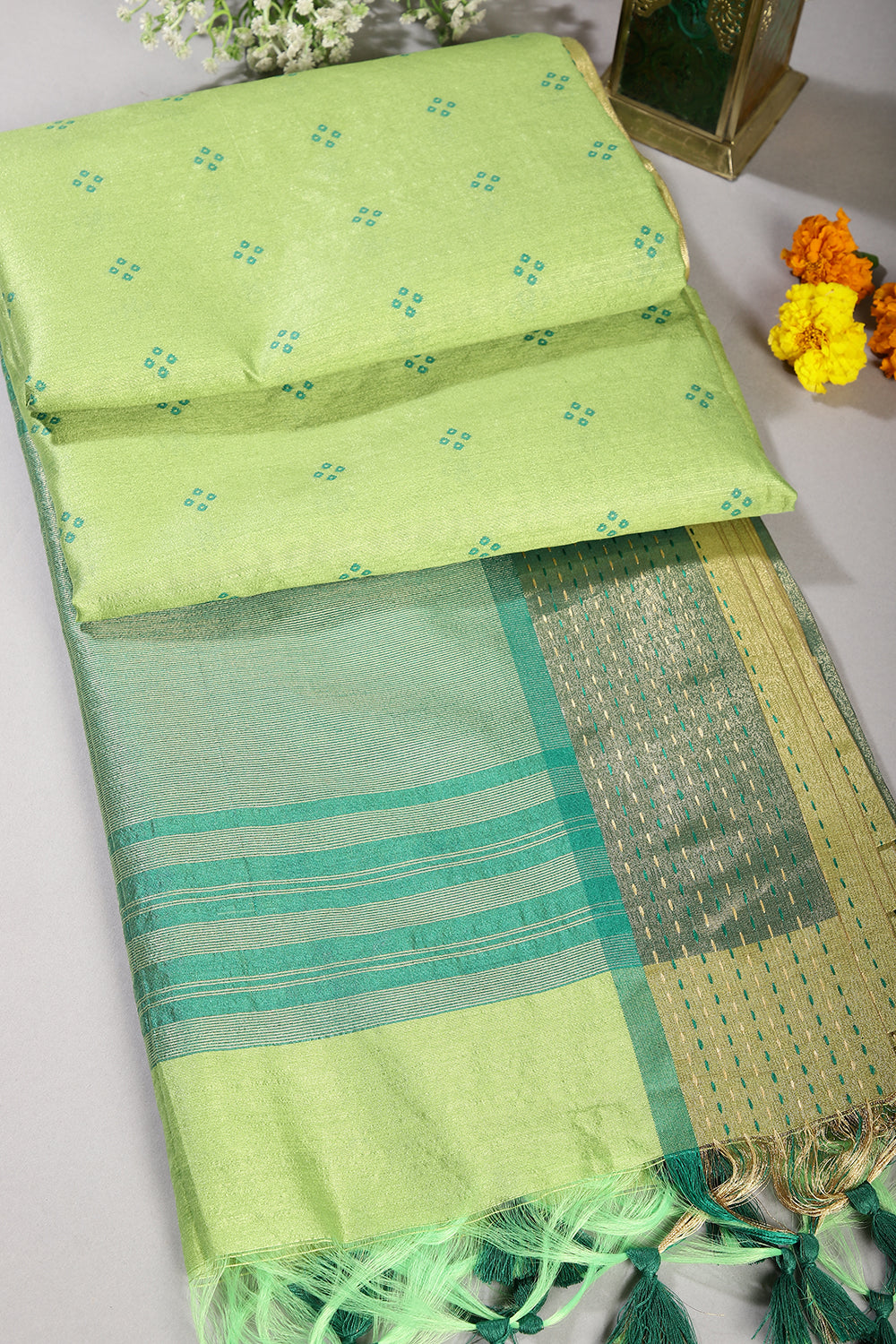 Pale Olive Colour Cotton Silk Printed Saree