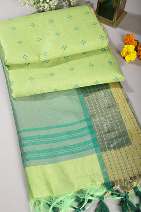 Pale Olive Colour Cotton Silk Printed Saree