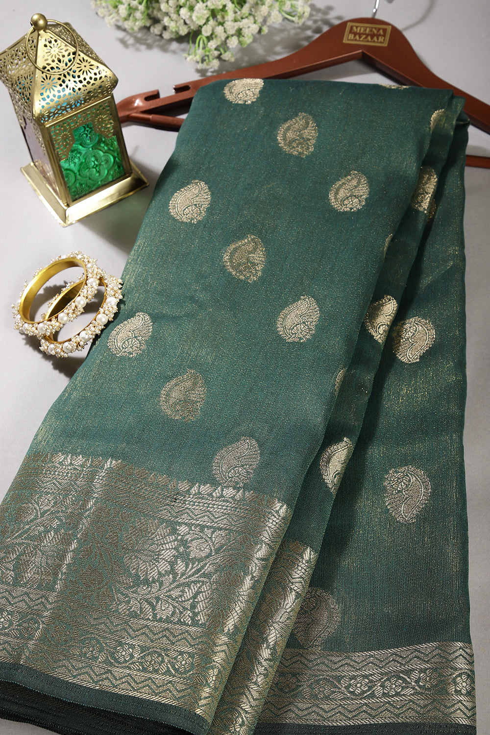 Mineral Green Color Cotton Silk Woven Saree