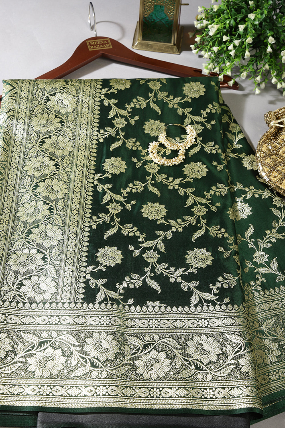 Bottle Green Colour Silk Banarasi Saree