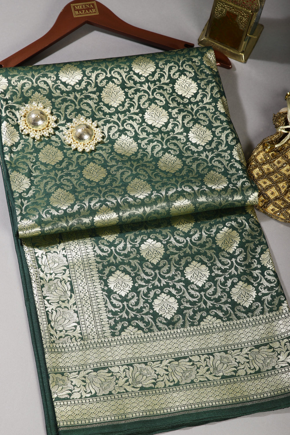 Bottle Green Color Banarsi Silk Woven Saree