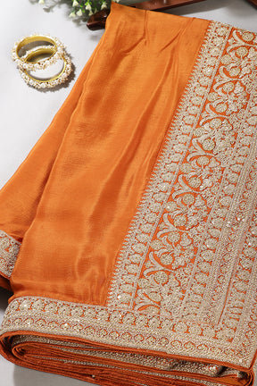 Mustard Color Crepe Zari Embroidered Saree