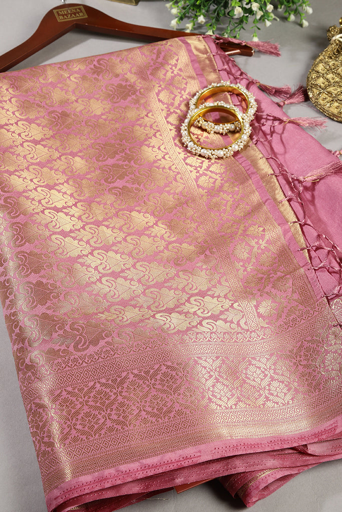 Muted Pink Colour Silk Woven Saree