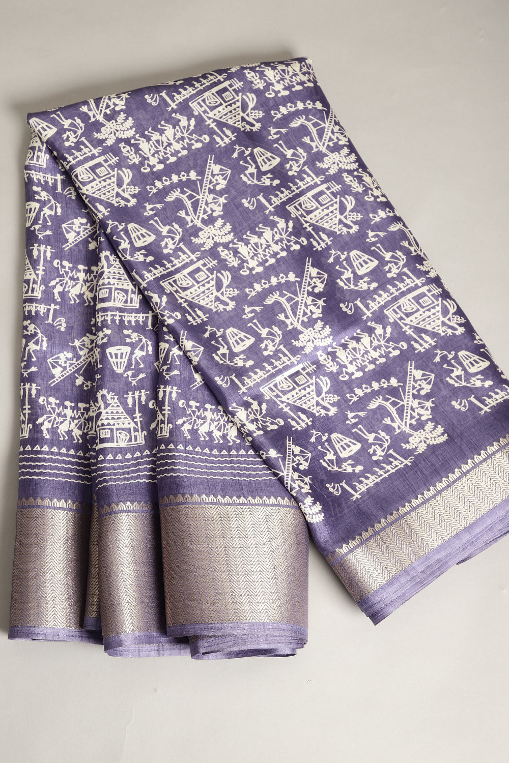 Faded Purple Color Cotton Silk Printed Saree