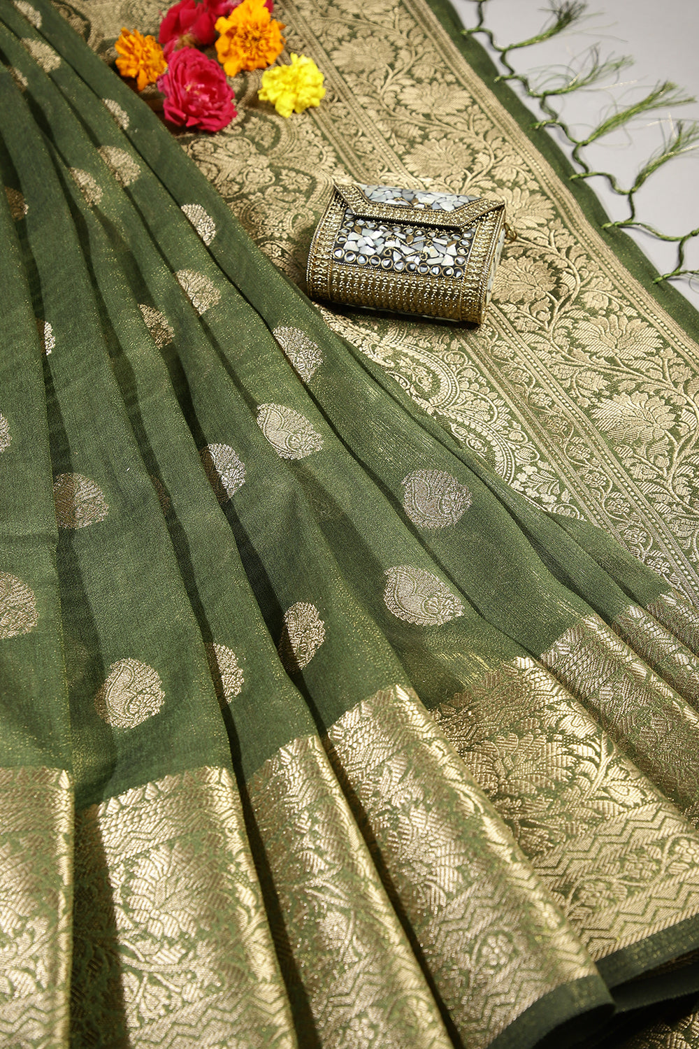 Hazel Green Color Cotton Silk Woven Saree