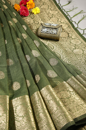 Hazel Green Color Cotton Silk Woven Saree