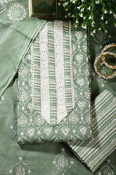 Green Color Maslin Cotton Printed Unstitched Suit