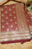 Dark Scarlet Color Banarsi Silk Woven Saree