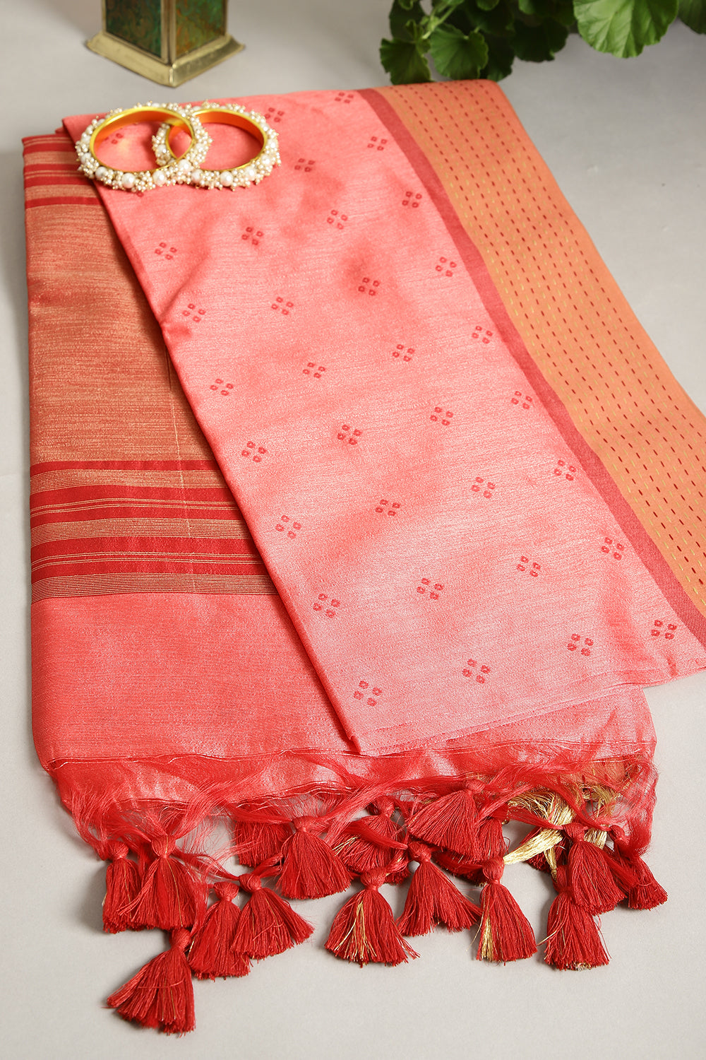 Coral Color Cotton Silk Printed Saree