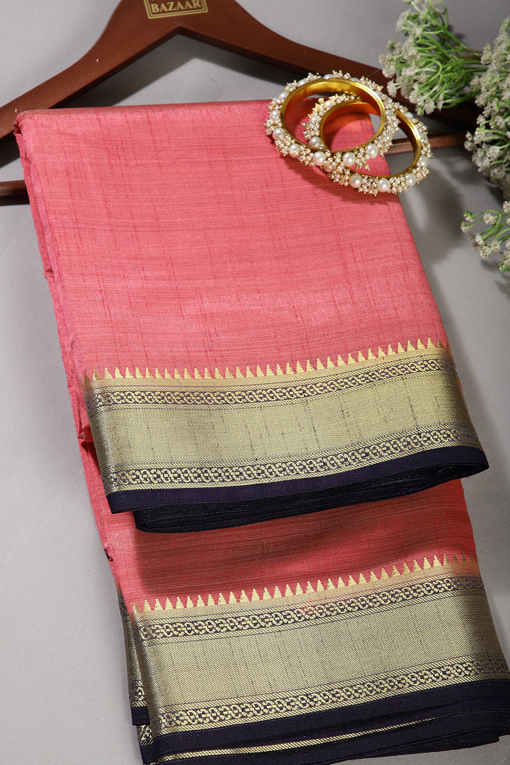 Coral Pink Color Cotton Silk Saree