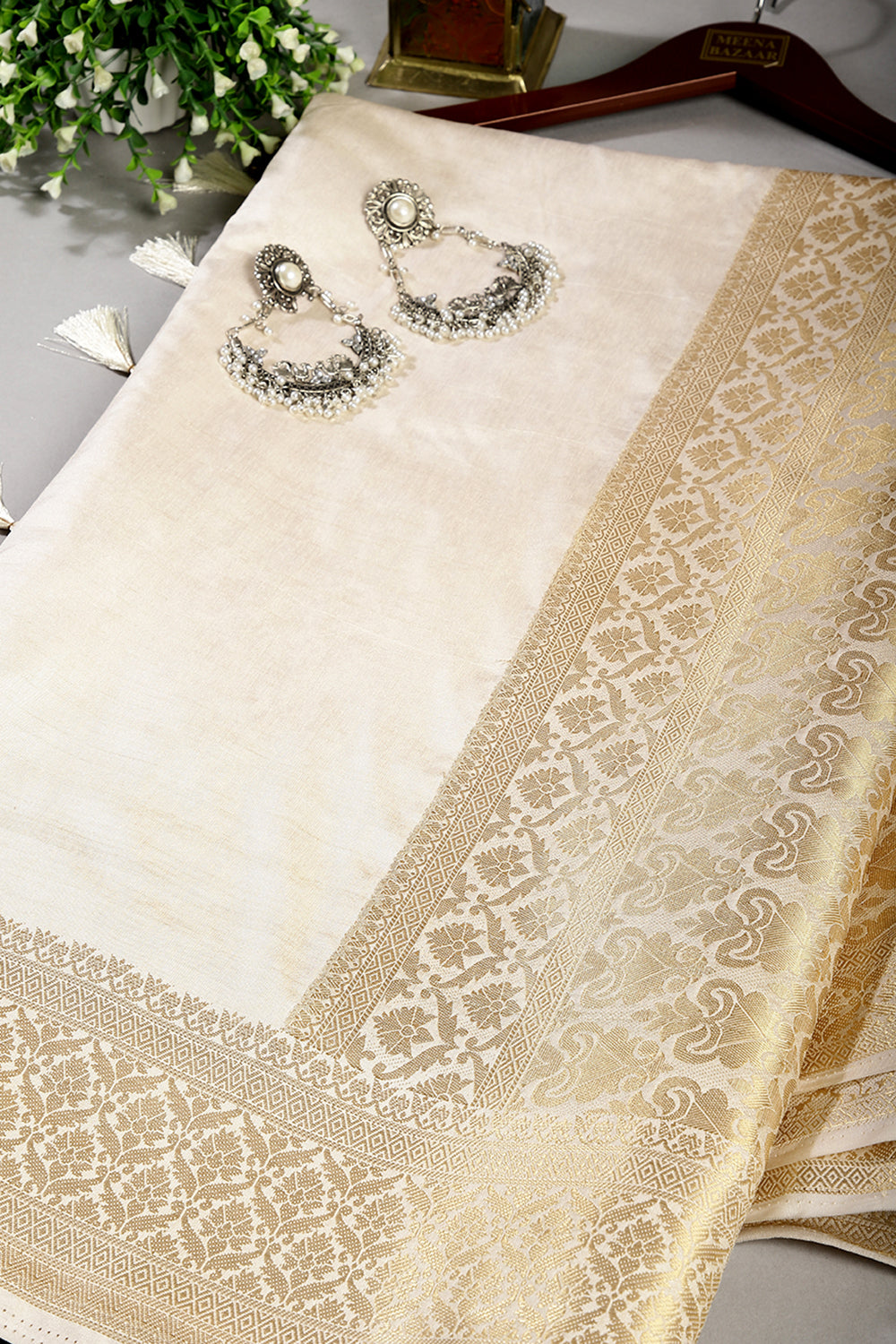 Cream Colour Silk Woven Saree