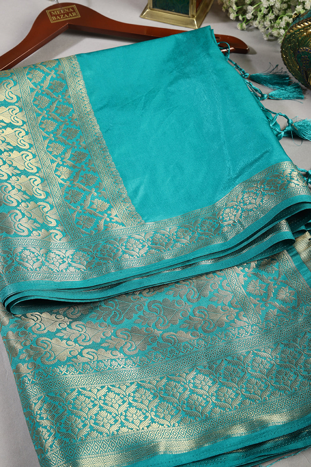 Teal Colour Silk Woven Saree