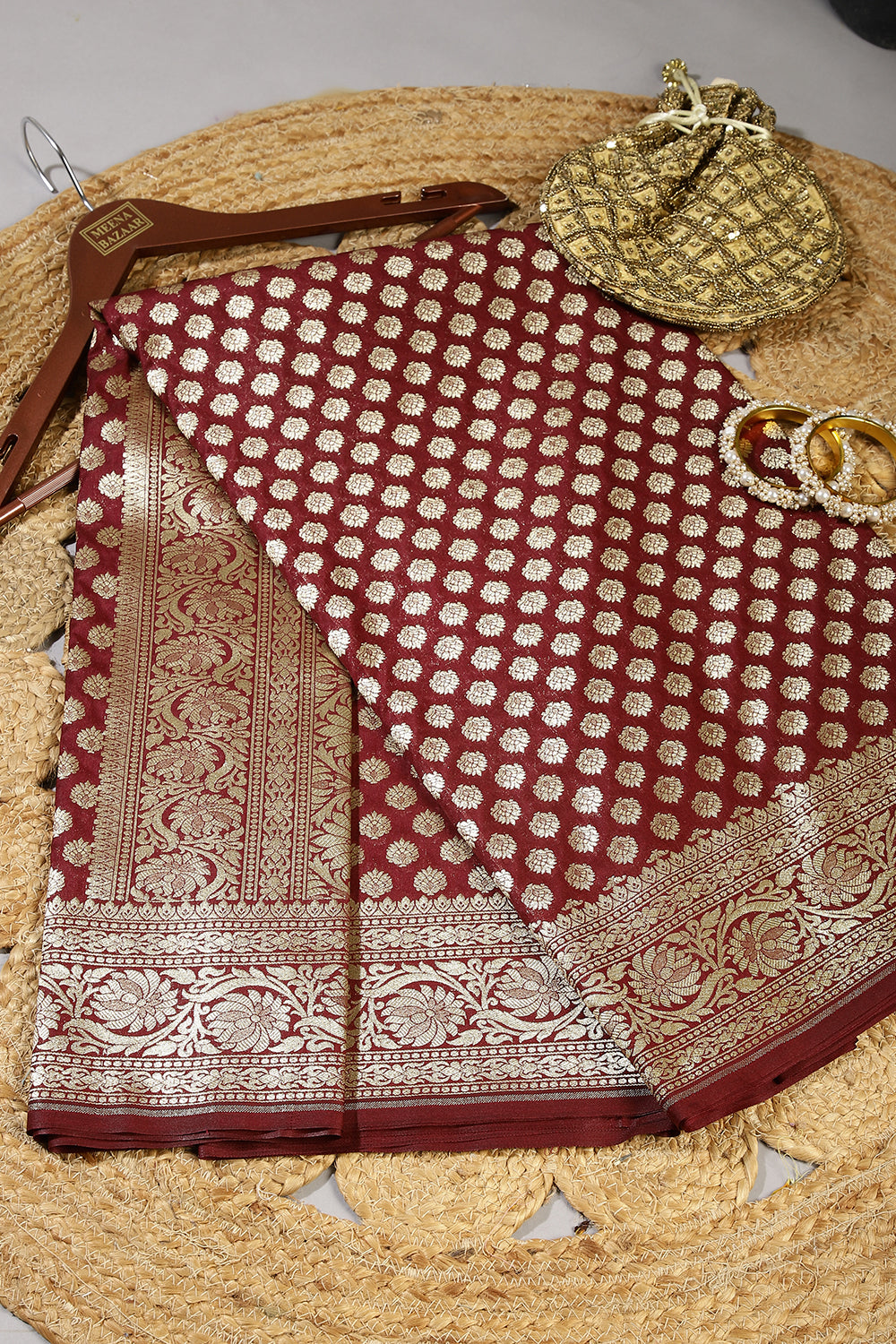 Wine Colour Woven Silk Saree