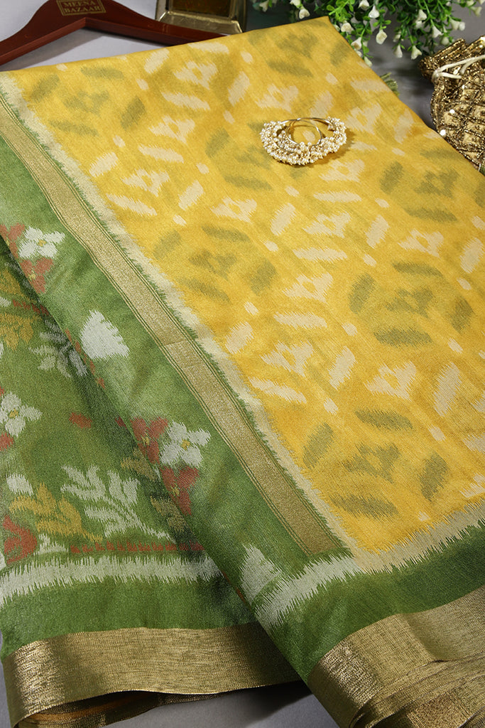 Yellow Color Chanderi Cotton Woven Saree