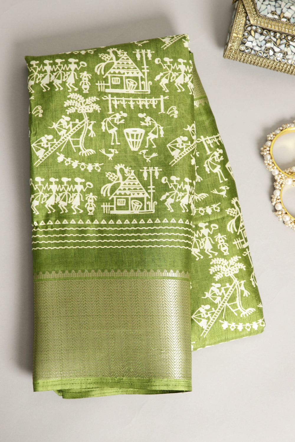 Dirty Green Color Cotton Silk Printed Saree