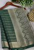 Bottle Green Color Georgette Saree with Zari Pinstripes