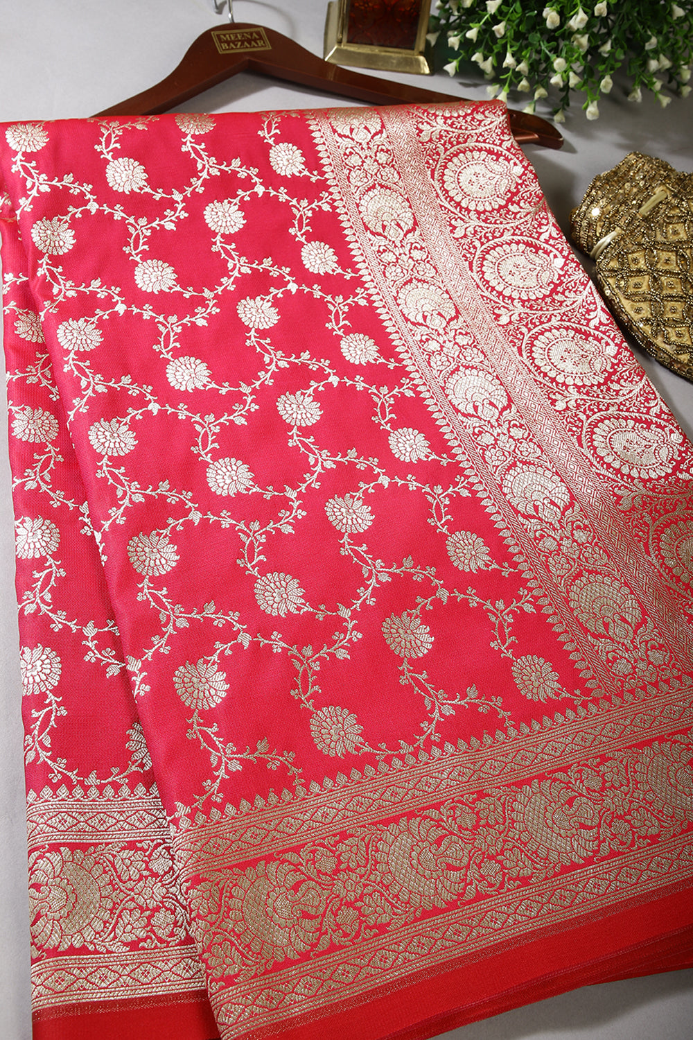 Deep Carmine Pink Colour Banarasi Gajji Silk Saree