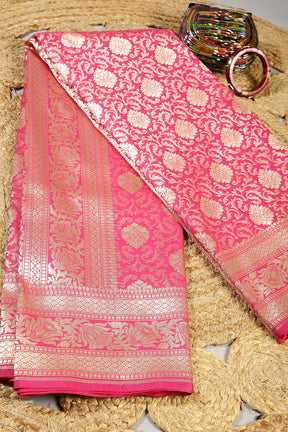 Magenta Pink Colour Banarsi Silk Woven Saree