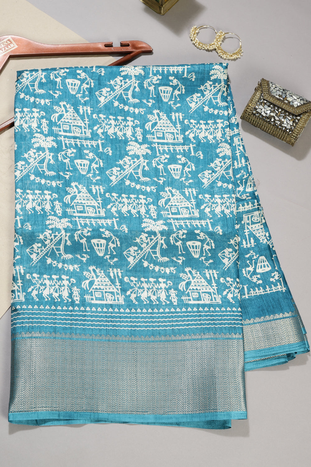 Fountain Blue Color Cotton Silk Printed Saree