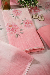 Pink Color Organza Floral Printed and Embroidered Unstitched Suit Material