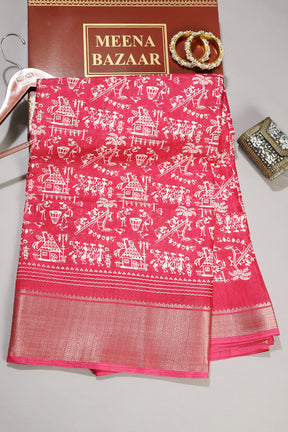 Cranberry Color Cotton Silk Printed Saree