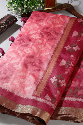 Pink Color Chanderi Cotton Woven Saree