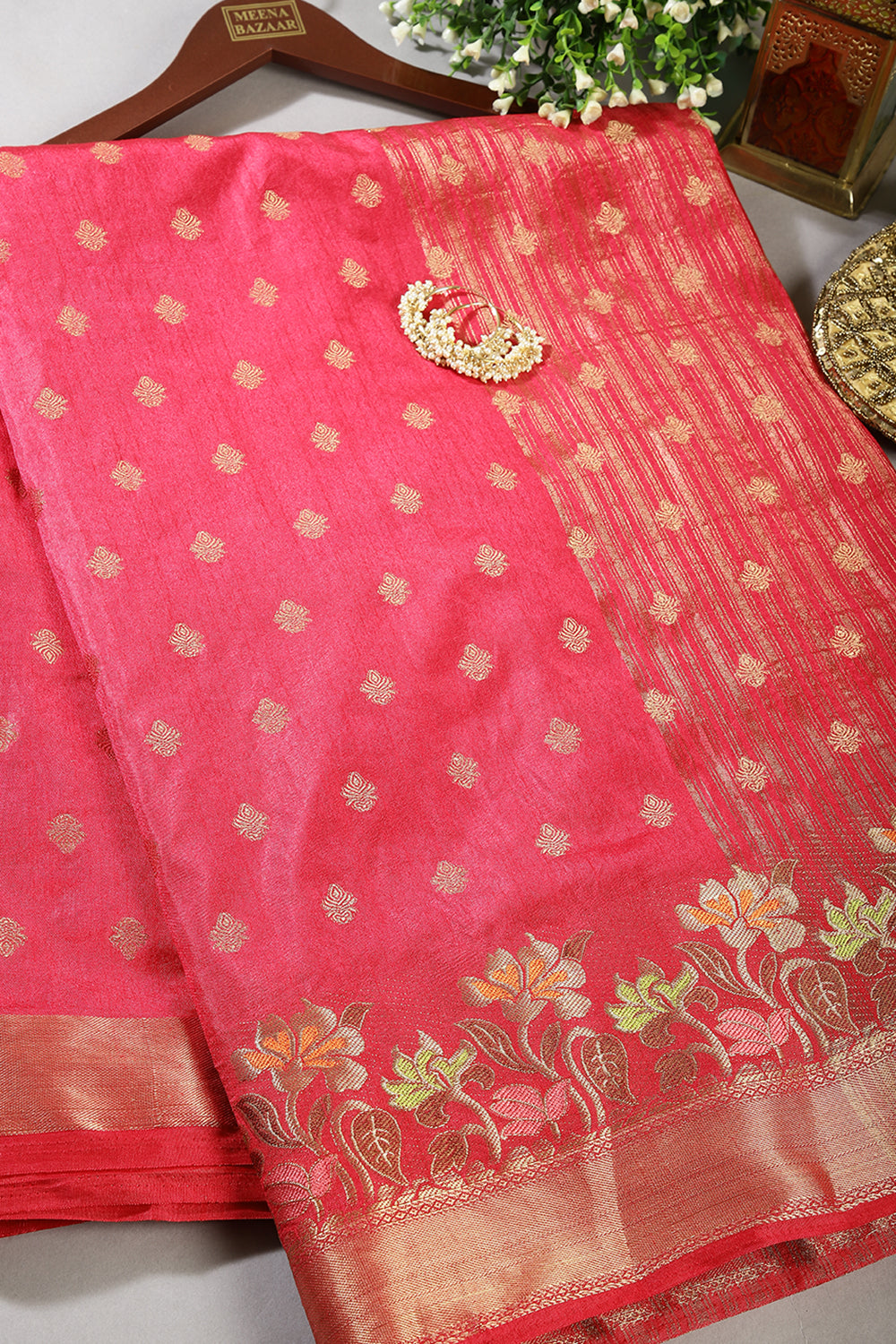 Valentine Red Color Silk Resham & Zari Woven Saree