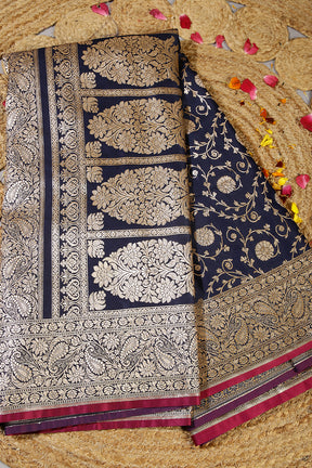 Navy Color Silk Banarasi Saree