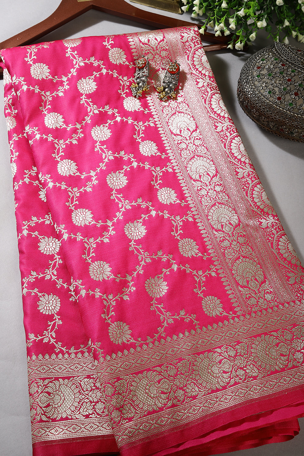 Fuchsia Pink Colour Banarasi Gajji Silk Saree