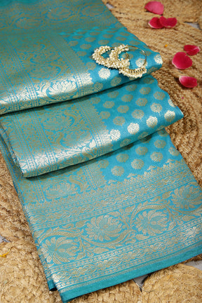 Turquoise Colour Woven Silk Saree