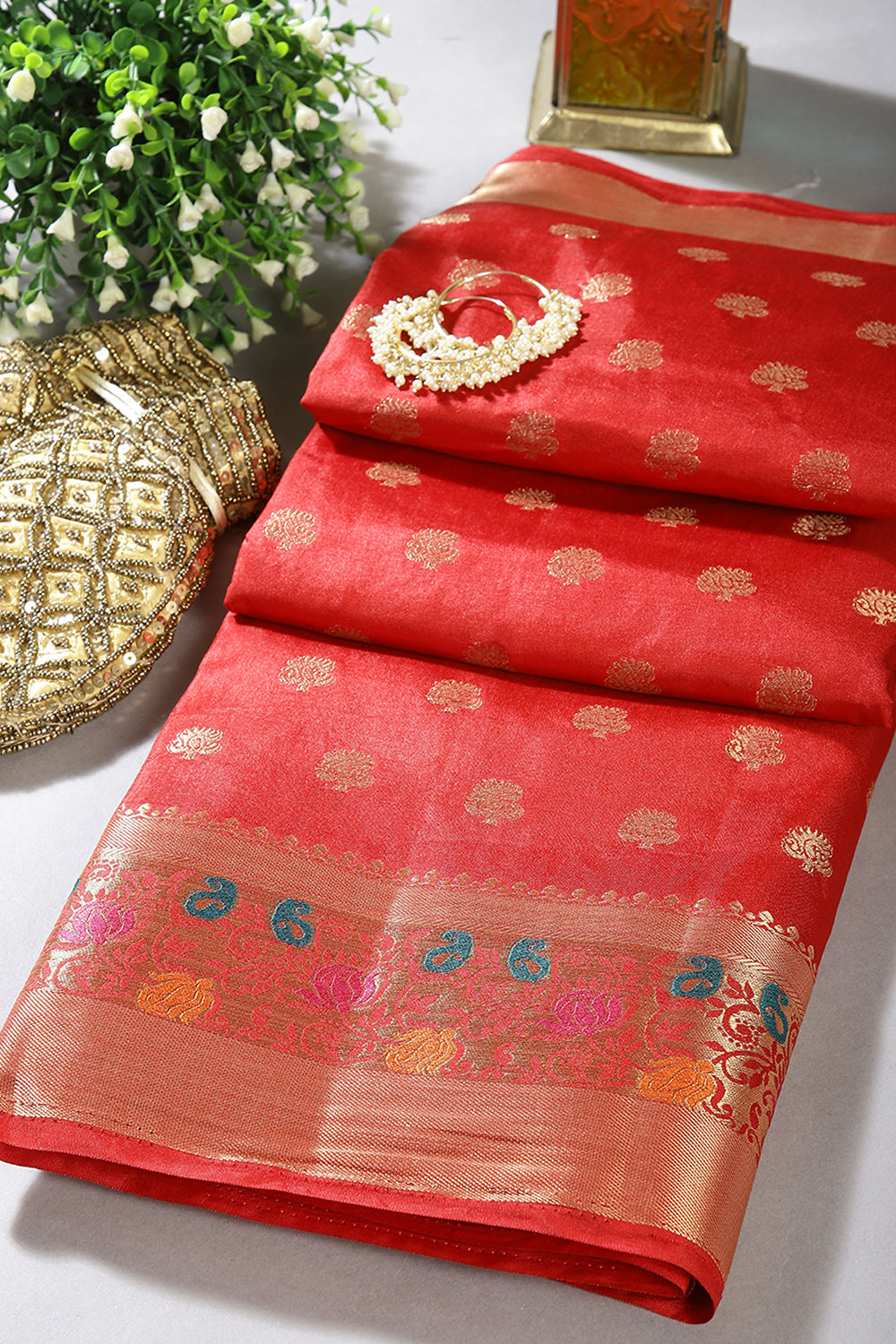 Red Color Silk Zari & Resham  Woven Saree