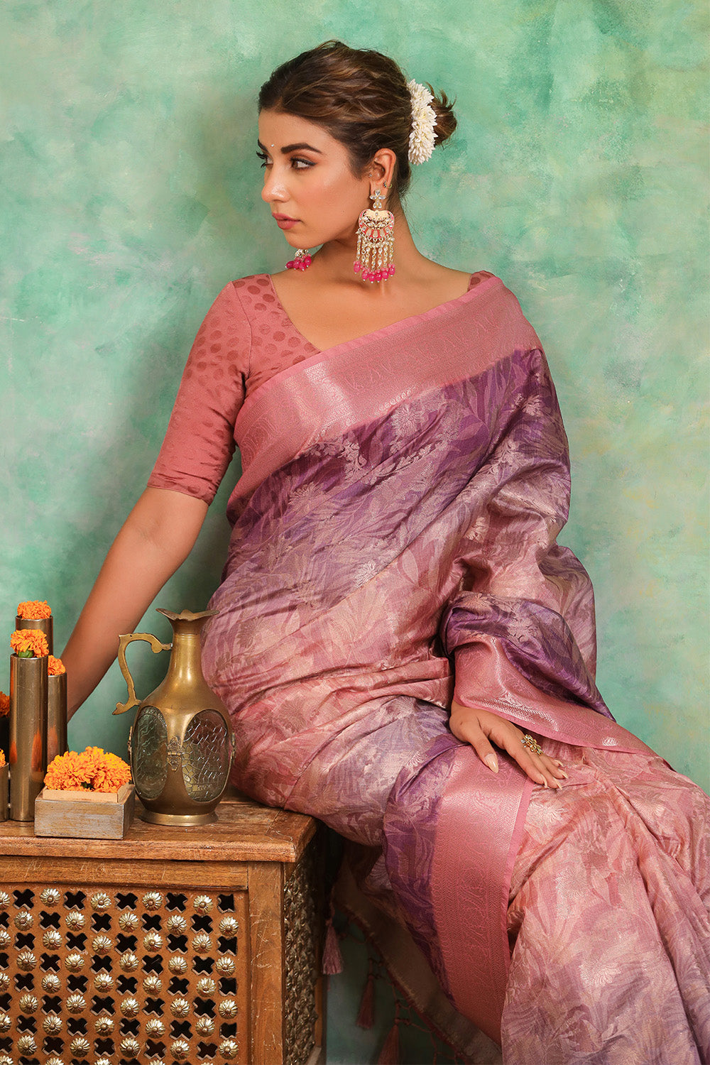 Mauve Color Cotton Silk Woven Saree