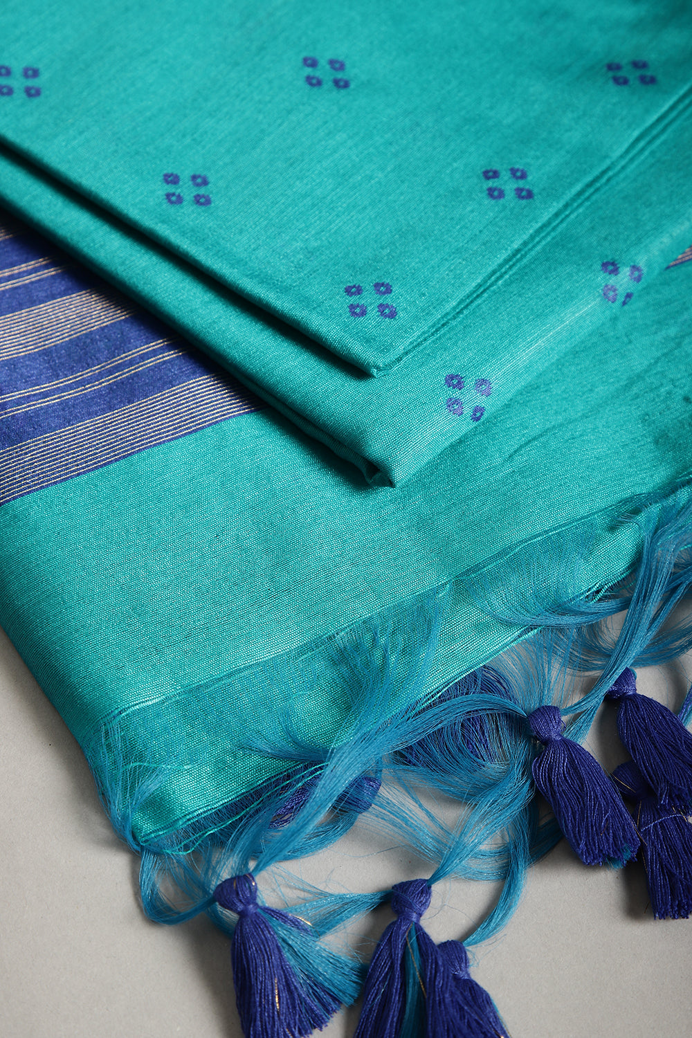 Dark Aqua Color Cotton Silk Printed Saree