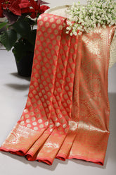 Coral Pink Colour Woven Silk Saree