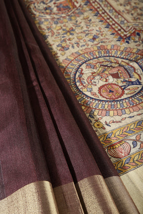 Wine Color Cotton Silk Madhubani Print Saree