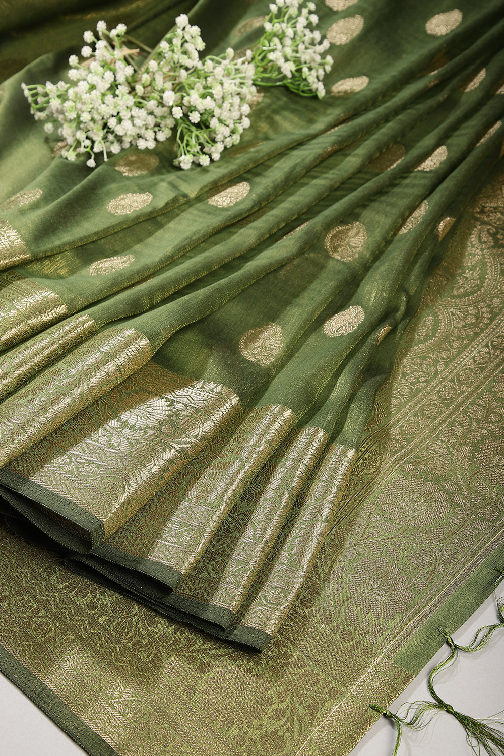 Hazel Green Color Cotton Silk Woven Saree