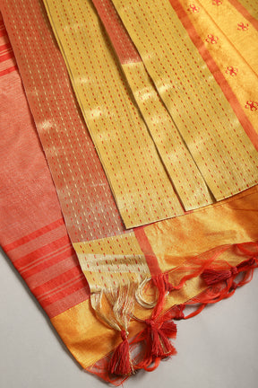 Orange Color Cotton Silk Printed Saree